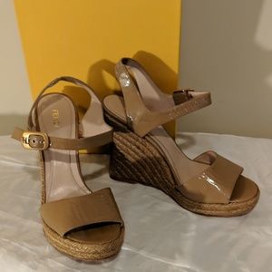 Fendi patent learher wedge sandals size 40 NWB